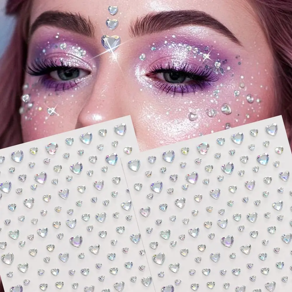 1 Sheet Clear Heart Gem Face Diamond Sticker Self Adhesive Women Eyes Face Body Love Heart Rhinestone Tattoo Makeup Decoration