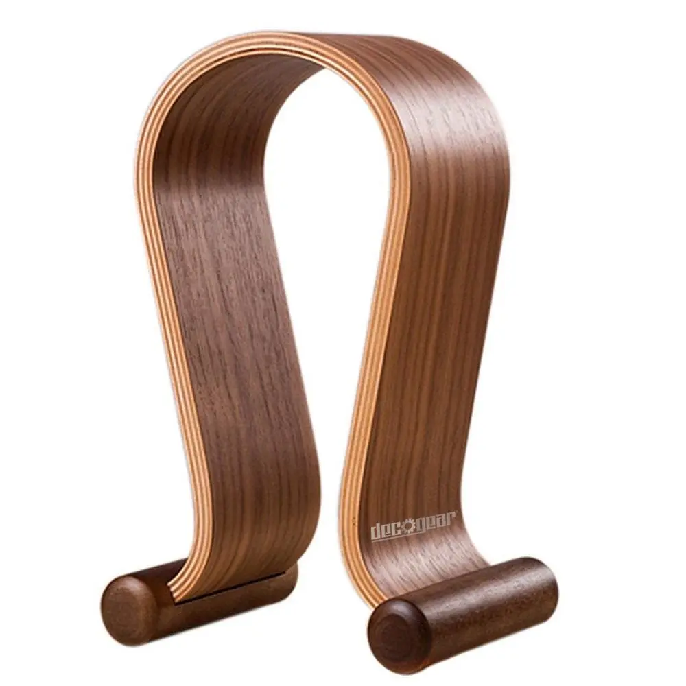 Deco Gear Wood Headphone Display Stand, Secure Tabletop Holder, Gaming Headset Hanger for Countertop Racks & Displays, Dark Wooden Racks & Displays