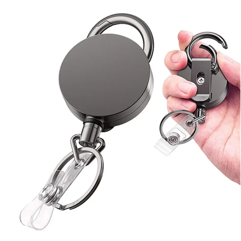 Black Electroplated Metal Easy Pull Retractable Keychain -  Multifunctional Roll Retractable Keychain for Men