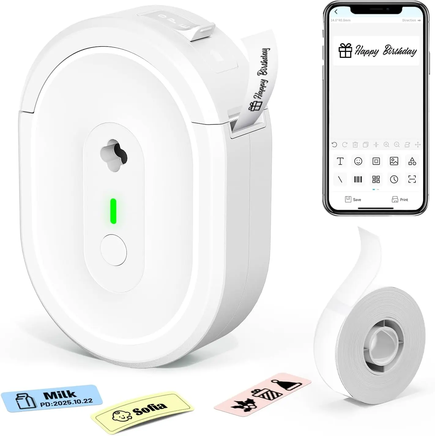 Label Maker Machine with Tape, N12 Bluetooth Label Printer, Portable Mini Label Makers for School, Home, Office, Labeler Waterproof Labels with Multiple Templates, WhiteGift..