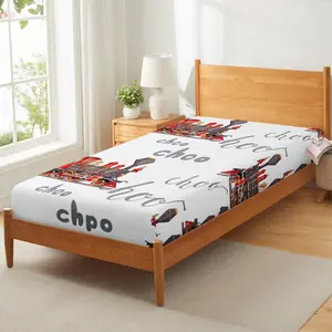 Cartoon Car Bed Sheet Set Kids Train Fitted Sheet Boys Girls Choo-Choo Rail Roads Tracks Decor Bedding Set Microfiber Train Construction Bed Cover Bedroom