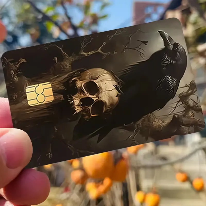 Skull & Raven Credit Card Skin, Gothic Wildlife Debit Card Sticker, Waterproof Scratch Resistant Wrap