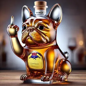 Funny French Bulldog Whiskey Decanter, Middle Finger Design Glass Bottle, Bourbon Whiskey Decanter for Bar Decor, Novelty Gifts