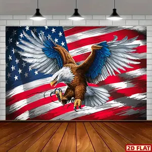 2D Flat Banner, 1pc Eagle American Flag Polyester Party Banner, Party Decoration Supplies - Patriotic Wall Decor with Majestic Eagle & Vibrant Flag Design, Perfect for Home, Room, and Event Photo Backdrops, American Flag Decor