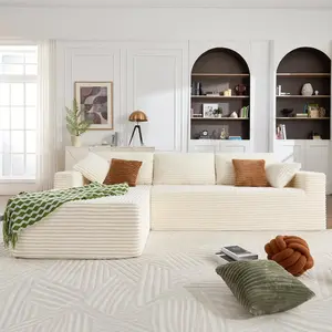 Modular combination sofa with L-shaped lounge chair, plush corduroy living room sleeping sofa, no assembly required, minimalist modern design for living rooms, apartments and lounges