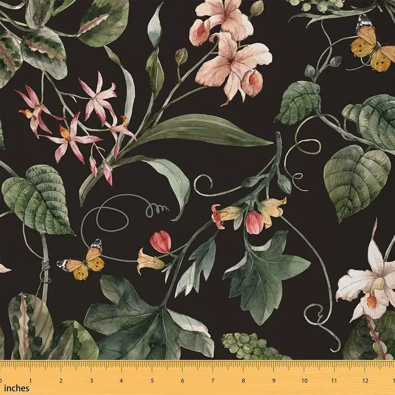 Leaf Fabric by The Yard,Vintage Leaves Printed Upholstery Fabric,Botanical Flowers Outdoor Fabric,Retro Floral Reupholstery Fabric, Colorful Floral Pattern, Botanical Outdoor Use