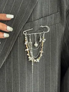 Design Sensational Irregular Ccb Beaded Chain Fringe Brooch, Simple Metal Heart Pin Pant Cuff Link, Fashion Accessory Durable Metal Pins