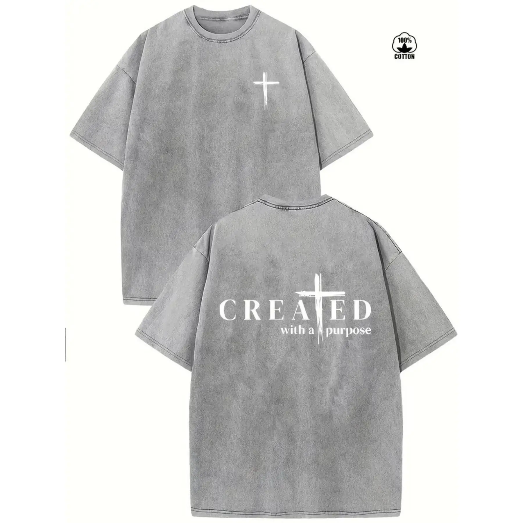 Men's Vintage Graphic T-Shirt -  Heavyweight Washed Pure Cotton Knit, Loose Fit Distressed Shortleeve Round Neck Tops, Graphic Clothing, Boyfriend Birthday Gift, Cotton Tees, Streetwear Apparel, Overwashed, Shortsleeve, Gifts For Boyfriend