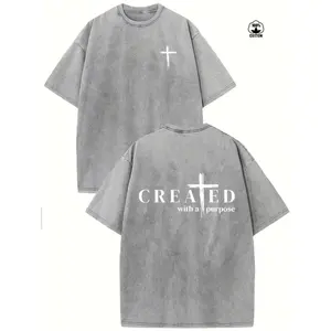 Men's 230g Washed Pure Cotton Crew Neck T-Shirt, Vintage Distressed Letter Print, Loose Street & Hip-Hop Style, All-Season Casual Daily Wear, Machine Washable, Local Warehouse Shipping, Perfect for Outdoor Leisure & Gifting