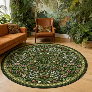 Round Carpet Spring Plant Floral Design, Soft Velvet Bohemian Home Decor Rug, Living Room Bedroom Bathroom Kitchen Mat Bohemian Style Rug
