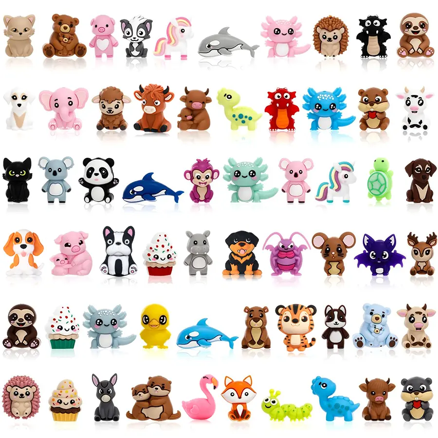 36 Sturdy 2 mm Diameter 3D Animal Silicone Loose Beads, 3D Silicone Focal Beads for DIY Necklaces, Bracelets, Random Styles Not Limited to Picture Shown