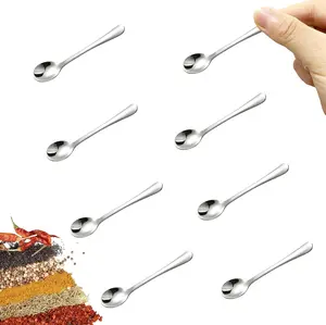 Stainless Steel Spoons Spices 8 PCS Tiny  Jars, Mini Size 2.87", Cute Small Stainless Steel Condiment Spoons Spices, Salt, Sugar, Pepper, Honey