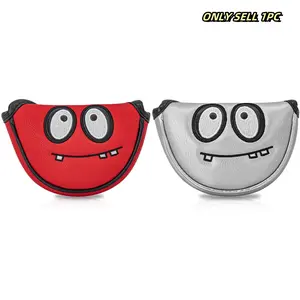 Golf Putter Cover, Dark Circles Under Eye Fun Design, Small Semi-Circle Club Head Protector, PU Material with Advanced Embroidery, Golf Accessories