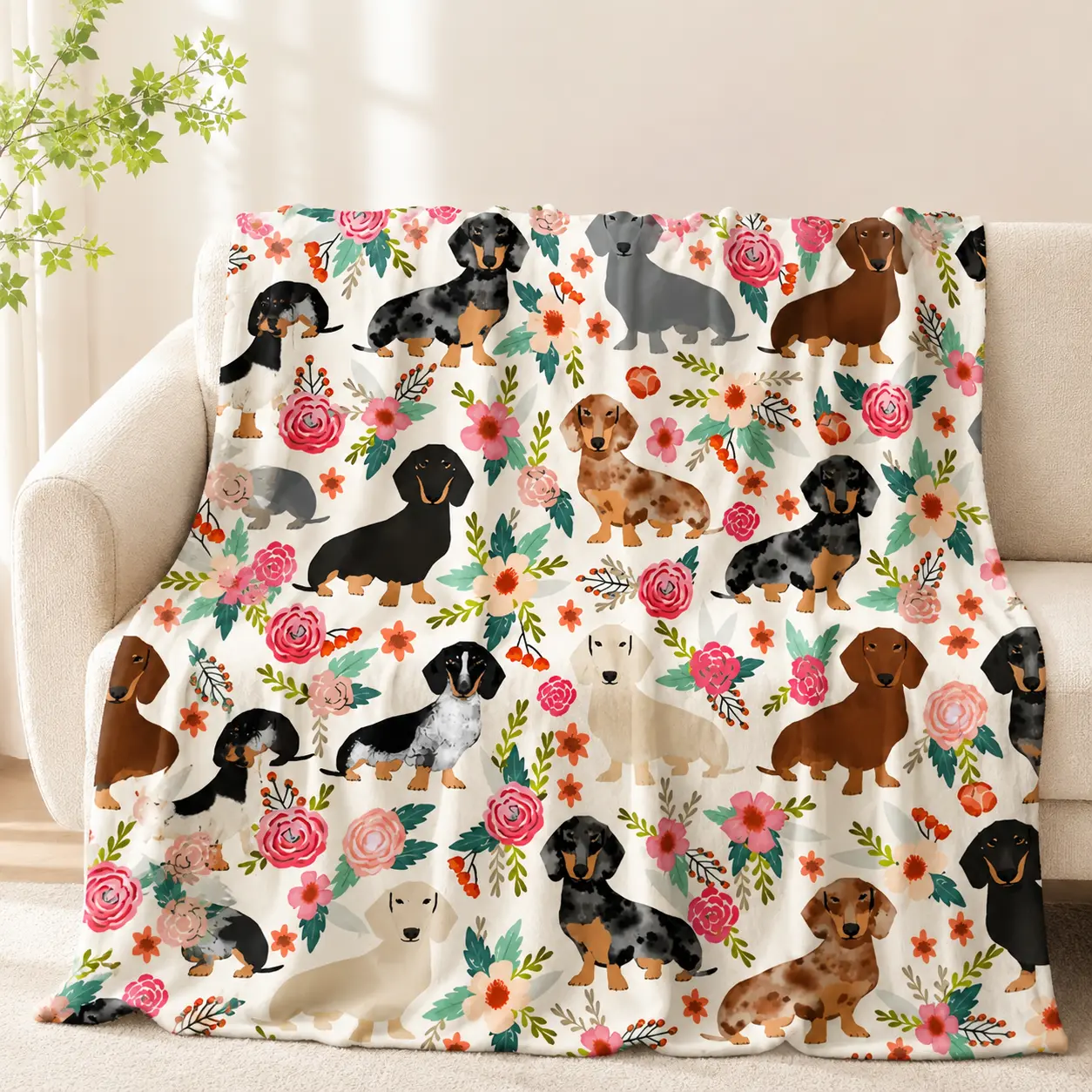 Cute Dachshund Pattern Blanket, Soft Comfortable Warm Throw, Air-conditioned Room Blanket, Warm Nap Blanket for Home & Office & Travel, Soft Cozy Blanket, Animal Blankets #GLOBAL PICKS