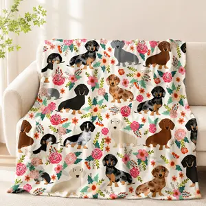 Cute Dachshund Pattern Blanket, Soft Comfortable Warm Throw, Air-conditioned Room Blanket, Warm Nap Blanket for Home & Office & Travel, Soft Cozy Blanket, Animal Blankets #GLOBAL PICKS