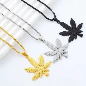 3 Packs Fashion Rock Maple Leaf Pendant Necklace Zinc Alloy Hemp Leaf Chain Necklace Punk Style Men Necklace Sweater Chain Accessories Gift For Friends
