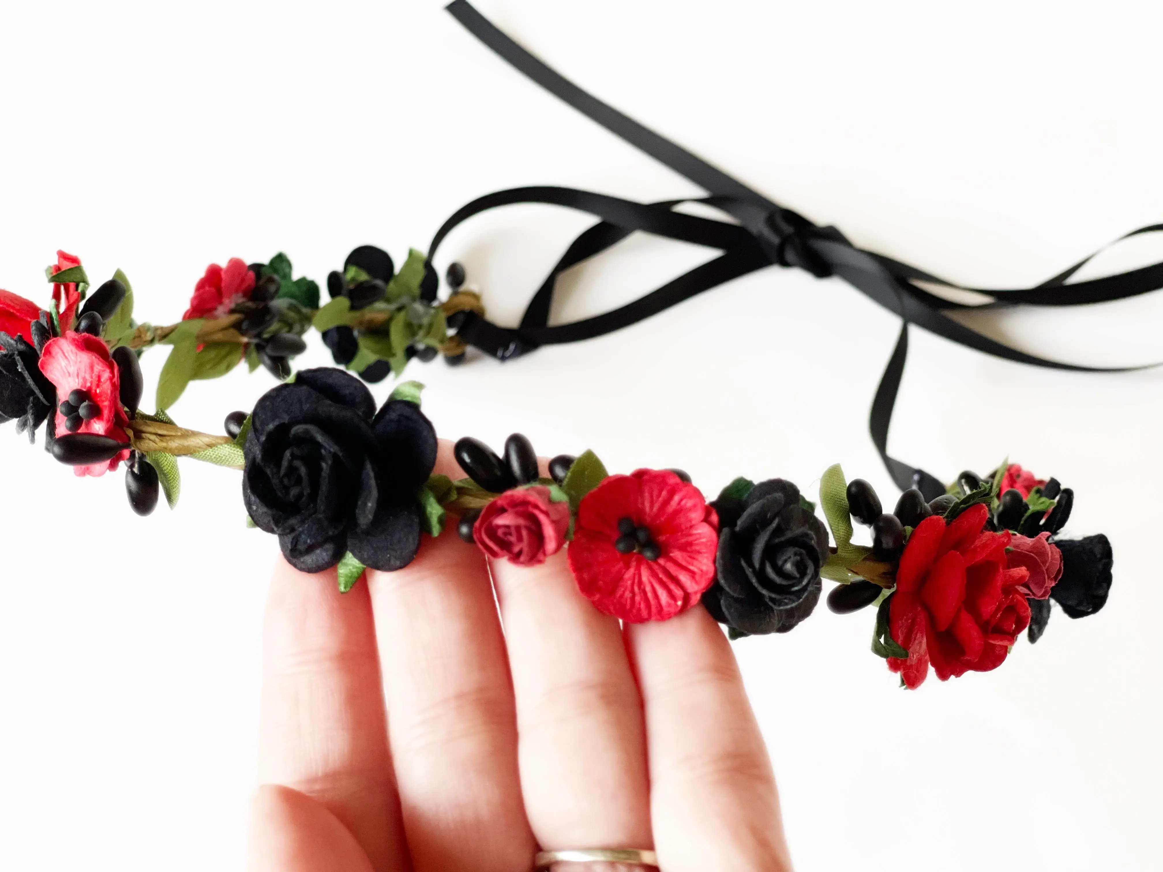 Handcrafted Red and Black Gothic Flower Crown