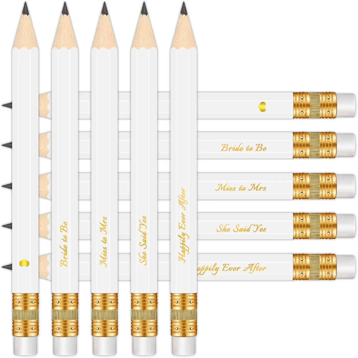 50Pcs 4-Inch White Miss to Mrs. Sharpened Half Pencils with Erasers, Festive Party Supplies for Bridal Shower, Wedding Games, Sharpened Pencils