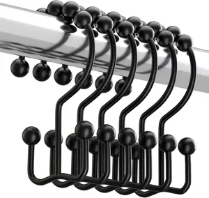 Titanker Black Shower Curtain Hooks, Rust-Resistant Double Glide Metal Rings for Bathroom, Set of 12