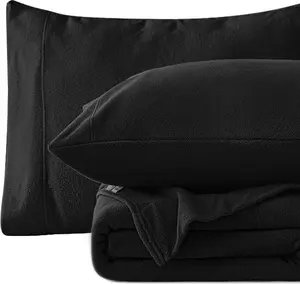 Fleece  Sheet Set - 4 count Black Super Soft Plush Polar Fleece Bed Sheets Set with 16" Deep Pocket,Cozy Warmth for Cold Season(1 Flat Sheet,1 Fitted Sheet,2 Pillow Cases)