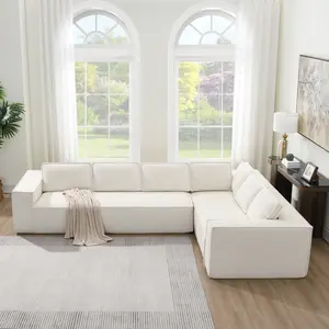 129.5" Modern Minimalist L-Shaped Sectional Sofa - Soft Chenille Fabric, Full Compression Construction, 6-Seater Modular Couch, Lightweight, Compact Packaging, Durable and Luxurious, Free Combination, No Assembly Required for Living Room, Office