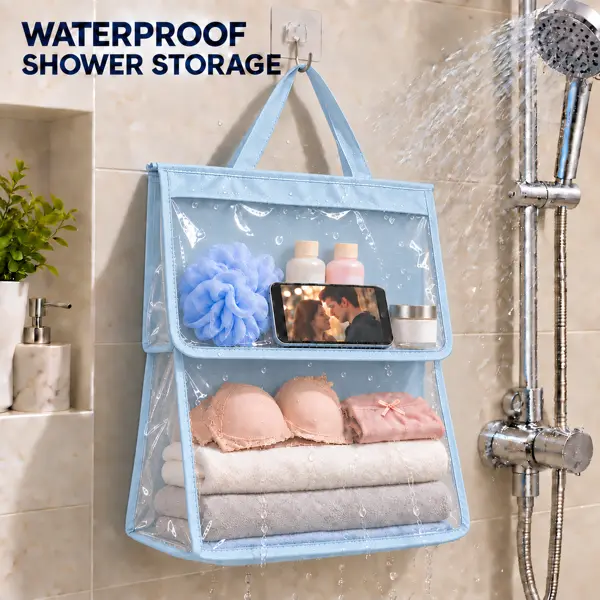 Transparent Hanging Clothes Storage Bag, Waterproof Shower Organizer for Bathroom & Dorm Room, Clothing Storage for Dorm Essentials