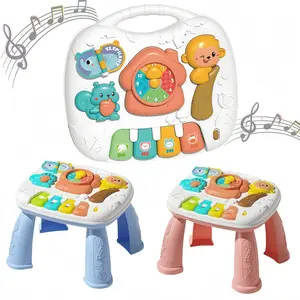 Interactive Multifunctional Activity Game Table for Toddlers, Educational Learning Sensory Toy with Musical Keyboard, Flipping Animal Sounds, and Lullaby Feature