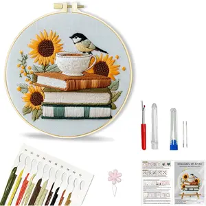 Embroidery Kit for Beginners Adults Includes Stamped Flower Pattern, Hoop, Color Threads, Tools, Easy to Follow Instruction (Bird)