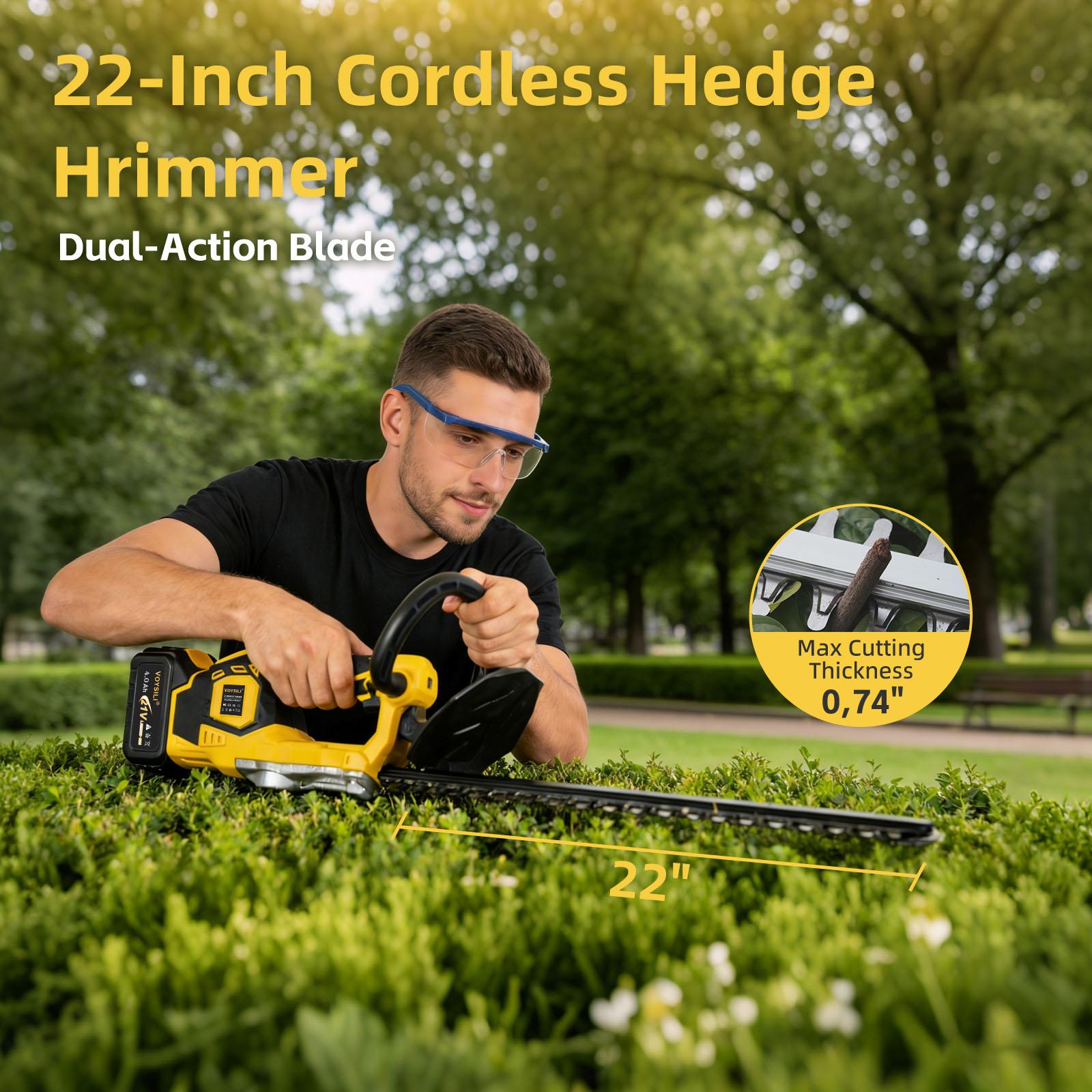 21V Power Cordless Electric Hedge Trimmer - Cordless Trimmer with Dual Safety Locks, Low Vibration, 3 Power Modes, 4.4 lbs Lightweight, 22000 RPM, Easy Maintenance, Splash Guard, Fast Charger - For Hedge, Shrub Pruning in Courtyards, Gardens