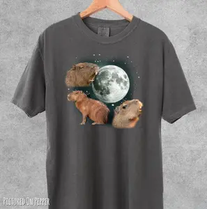 Capybara Moon Vintage Shirt, 90s Bootleg Graphic Tee, Retro Be Cappy Comfort Colors Shirt Cotton Fabric Cotton Fabric Menswear Soft