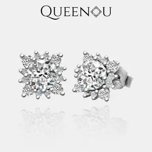 【867】Promotional Event Fashionable Rectangular Snowflake Stud Synthetic Moissanite Earrings - Elegant Winter Accessory, Trendy Gift for Women and Girls, Chic Holiday Jewelry
