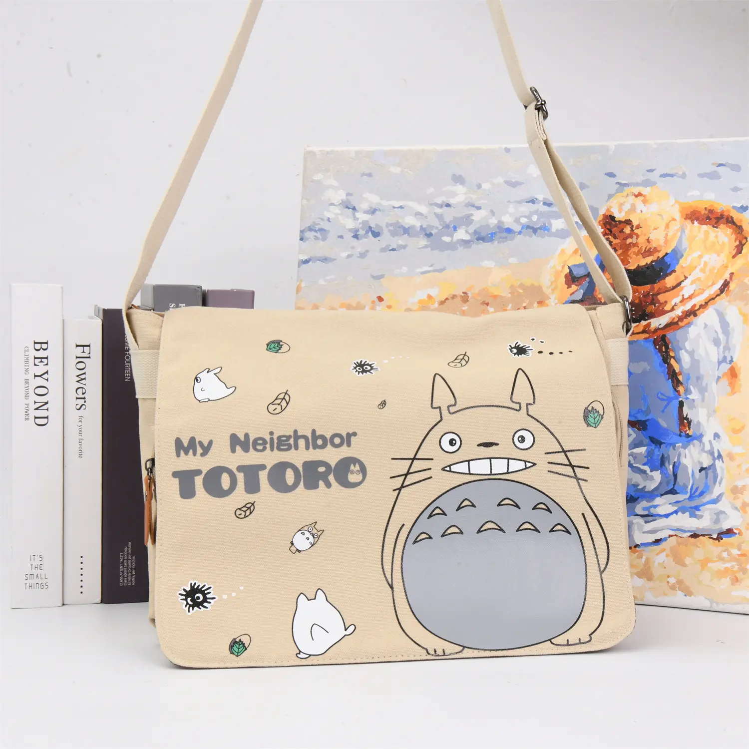 Large Totoro Canvas Satchel Bag, Japanese School Handbag, Reusable, Gifts for Him, Back to School Essentials