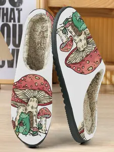 Mushroom Frog Cotton Slippers, Bottom Mushroom House Design, Textile Upper, Eva Sole, Casual Fall & Winter Home Shoes