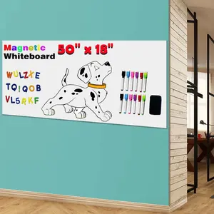 Dry Erase Whiteboard Paper for Wall 50" x 18" Self Adhesive White Board Sticker with 12  Marker and  Eraser for  Office Home Whiteboard Wallpaper Peel and Stick