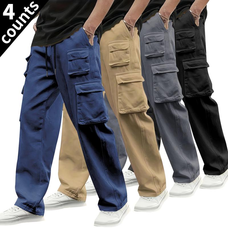 Men's Tactical Work Cargo Pants 4 Pack - Durable & Multi-Purpose with Heavy-Duty Pockets, Perfect for Outdoor Work & Hiking | Solid Color Design Flexible Workwear, Functional Pockets, Adjustable Waistband, Multi-Pocket Pants