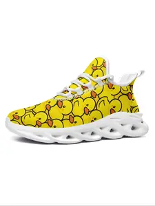 Men's Trendy Funny Print Casual Sneakers, Yellow Duck Pattern Design Sports Shoes, Fashion Streetwear Lace-Up Trainers for Daily Wear Graphic Print Sneakers