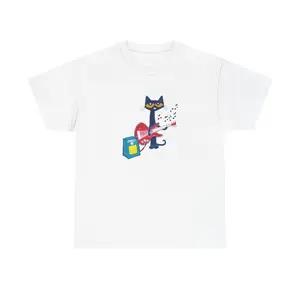 Pete the Cat Rockstar Tee, Unisex T-shirt for Cat Lovers, Guitarist Musician Shirt, Kids Birthday Gift, Graphic Top, Funny Animal Clothing