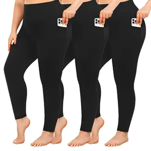 Women's Plus Size Leggings with Pockets - 3/5 Pack High Waisted Elastic Waistline Tummy Control, Stretchy Elastic 4-Way Stretch Fabric, Built-In Pocket Leggings for Workout Yoga, 1XL-5XL
