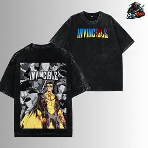 Mark Grayson Invincible Hero Graphic Washed Tee Oversized Distressed Acid Wash T-Shirt Streetwear Unisex Gift For Movie Lover Fans