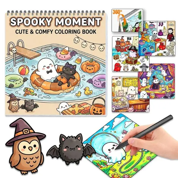 Cozy Spooky Halloween Coloring Book for Adults & Teens, Spiral Bound Bold & Easy Coloring Pages, Stress Relief, Perfect Halloween Gift