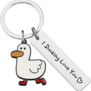 Cute Cartoon Duck Stainless Steel Keychain,I Ducking love you Keychain