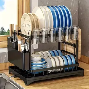 Practical 2-Tier Dish Drainer with Drain Tray for Home Kitchen