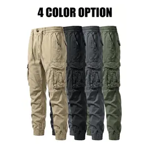 Men’s pure cotton tactical cargo pants with multiple pockets, lightweight outdoor rip-resistant cargo pants suitable for training, hiking, and camping