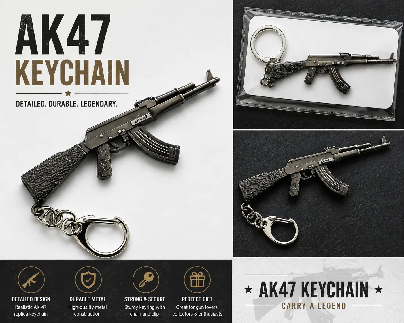 AK-47 Style Metal Keychain