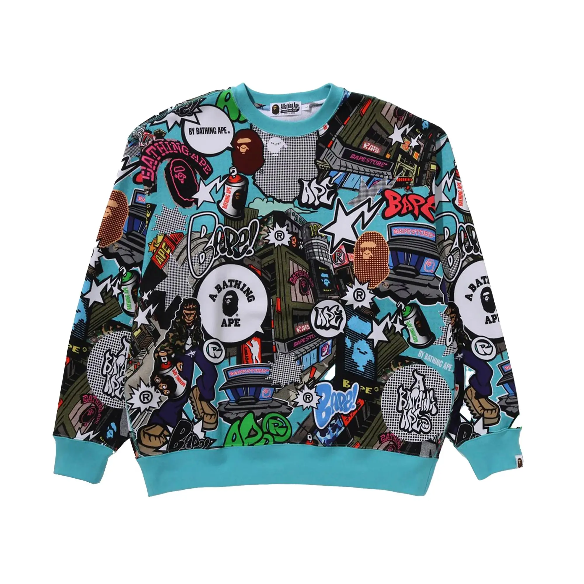 Menswear A Bathing Ape Comic Art Round Neck Sweatshirt, Multi-Color Men's Top