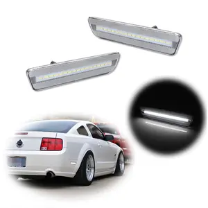 2pcs Clear Rear Bumper Reflector Side Marker lamps White LED Light For 2005 2006 2007 2008 2009 Ford Mustang,  Replace OEM 4R3Z-15A201-BA 4R3Z15A201BA 4R3Z-15A201-AA 4R3Z15A201AA