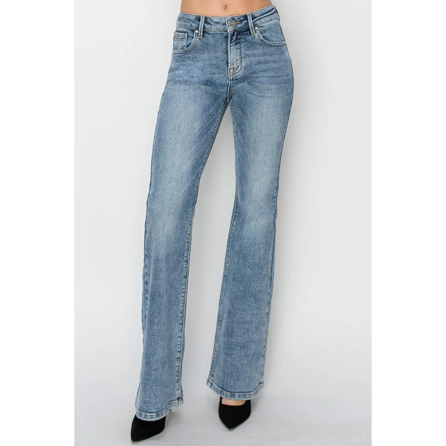 RISEN Full Size Mid Rise Bootcut Jeans Casual Comfort