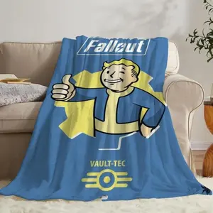 Blue Blanket with Fallout Vault Tec Logo and Character Design for Gaming or Living Room Use Suitable for beds and sofas can also be given as a gift