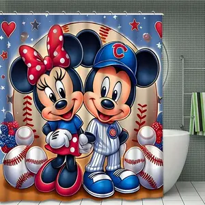 DISNEY CLASSIC Baseball Player Mickey Print Shower Curtain, Modern Style Shower Curtain, and 12 Durable Hooks, Bathroom Accessories, Home Decor, Great Housewarming Gift
