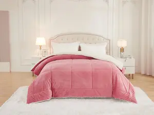 Pink Grid-Patterned Thick Comforter with Decorative Border | Single Size Soft Quilt for Bedroom/Bedroom Decor | Warm & Fluffy Bedding for All Seasons, Wrinkle-Resistant & Easy to Maintain